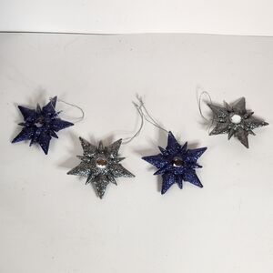 CHRISTMAS BLUE AND GREY GLITTER STAR ORNAMENT